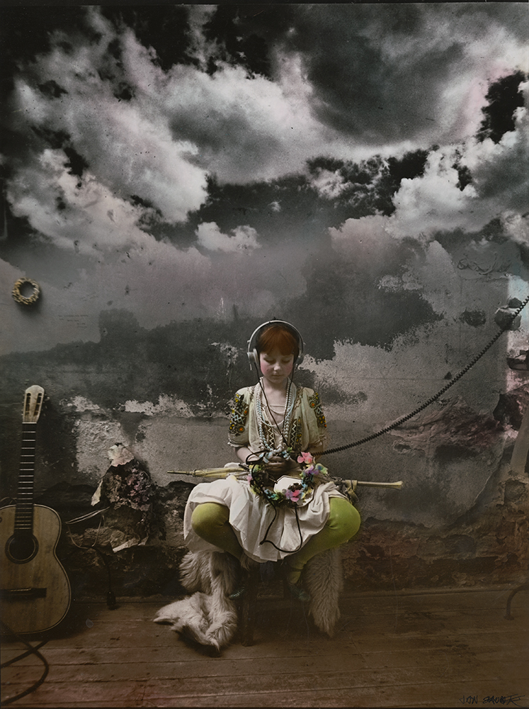 Jan Saudek - Girl Seated Listening to Music