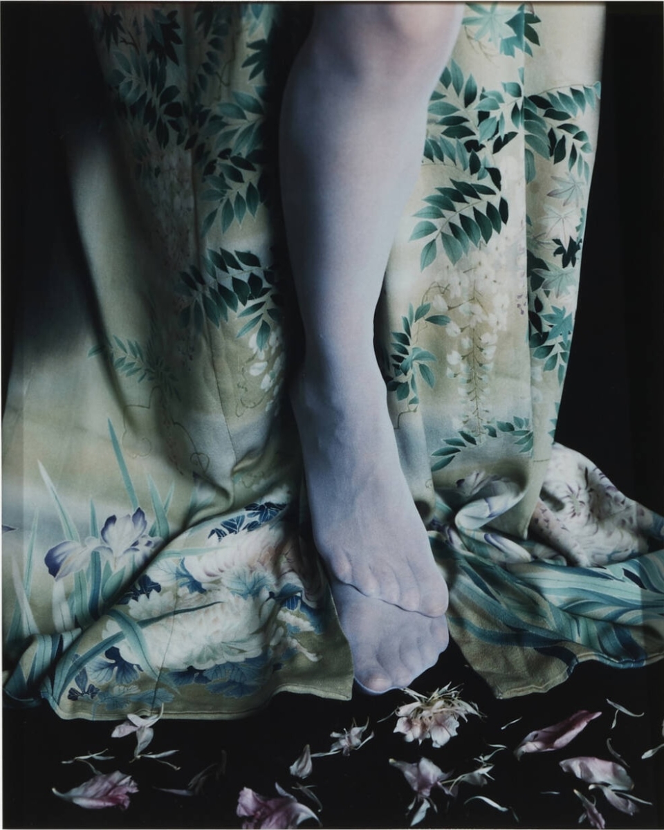 Sandi Fellman - Untitled (Leg, Patterned Cloth, Mirror and Flowers)